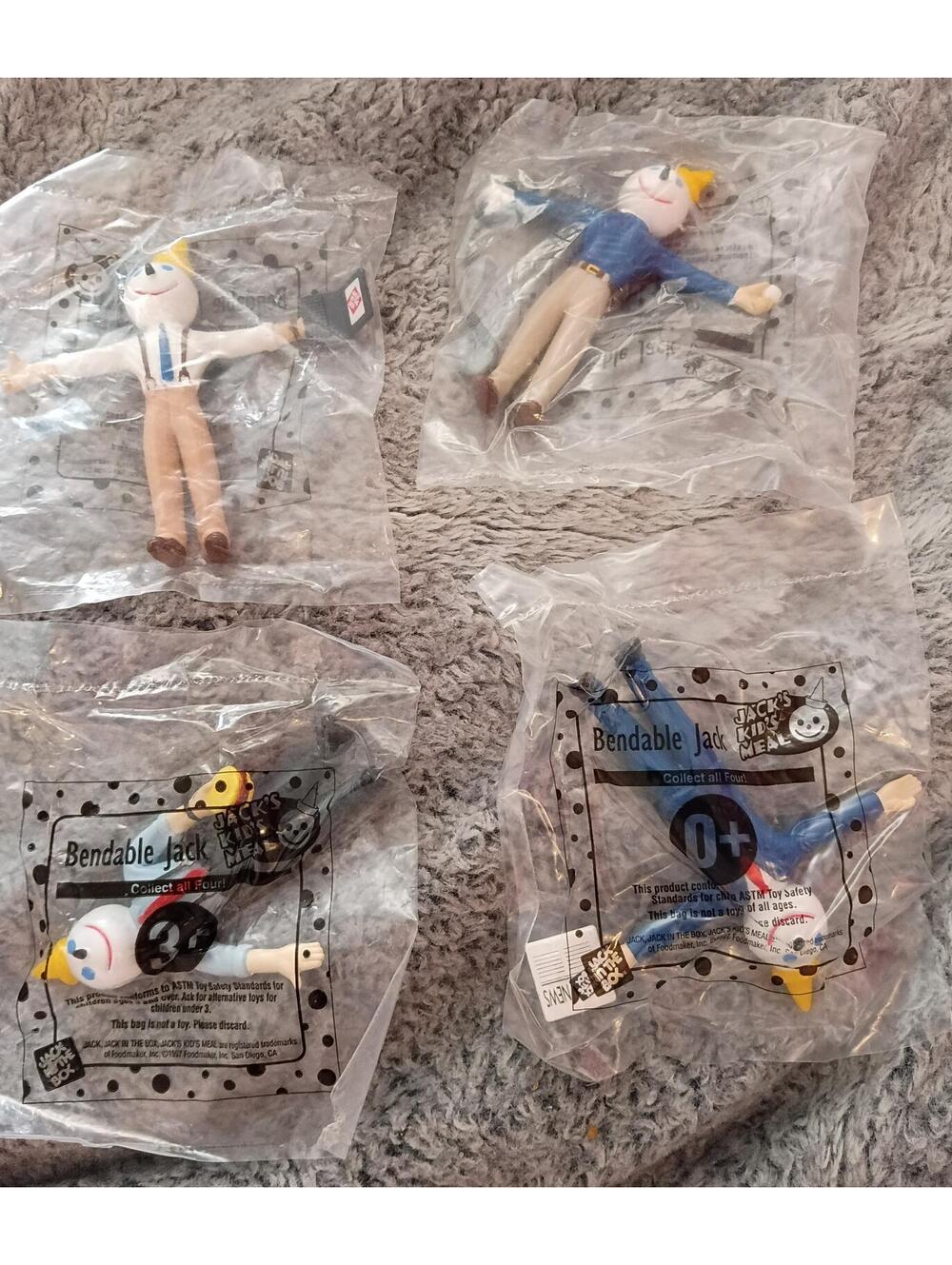 Lot of 4 Vintage Jack in the Box "Bendable Jack" Kids Meal Toys - NIP 1990s